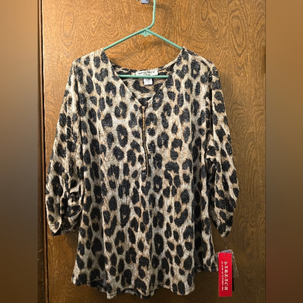 Rebecca Malone Leopard Print Blouse - Black and Tan